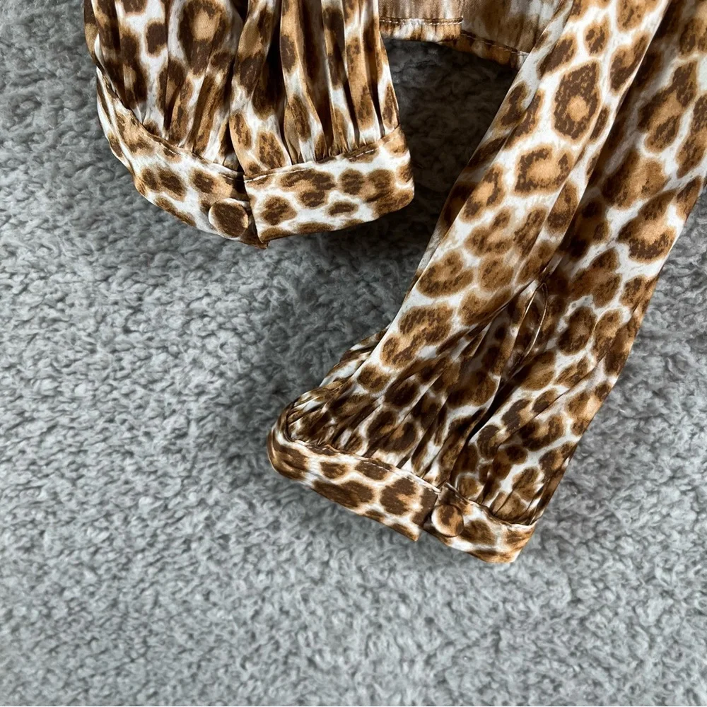 J.Crew‎ Women's Ruffleneck Drapey Top In Leopard Print Size XS